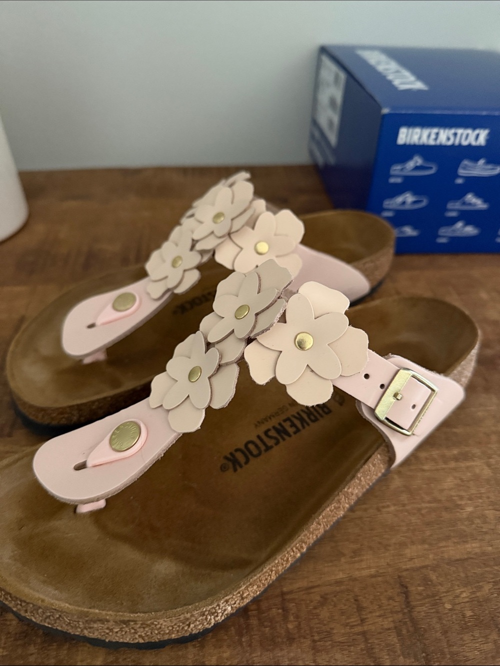 Birkenstock Gizeh Floral Pink Leather Thong Sandals